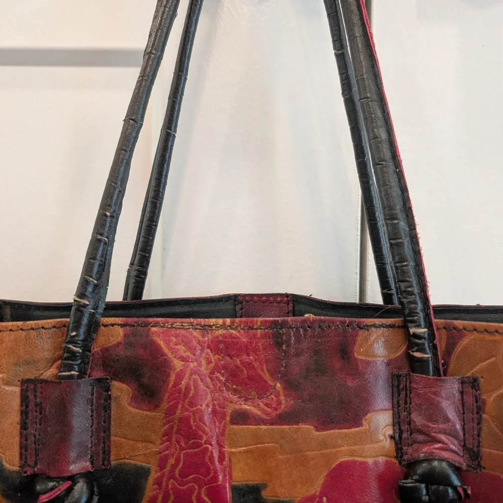 Artistic Safari Animal Print Colorful Leather Tote Bag With Wallets Indian Made